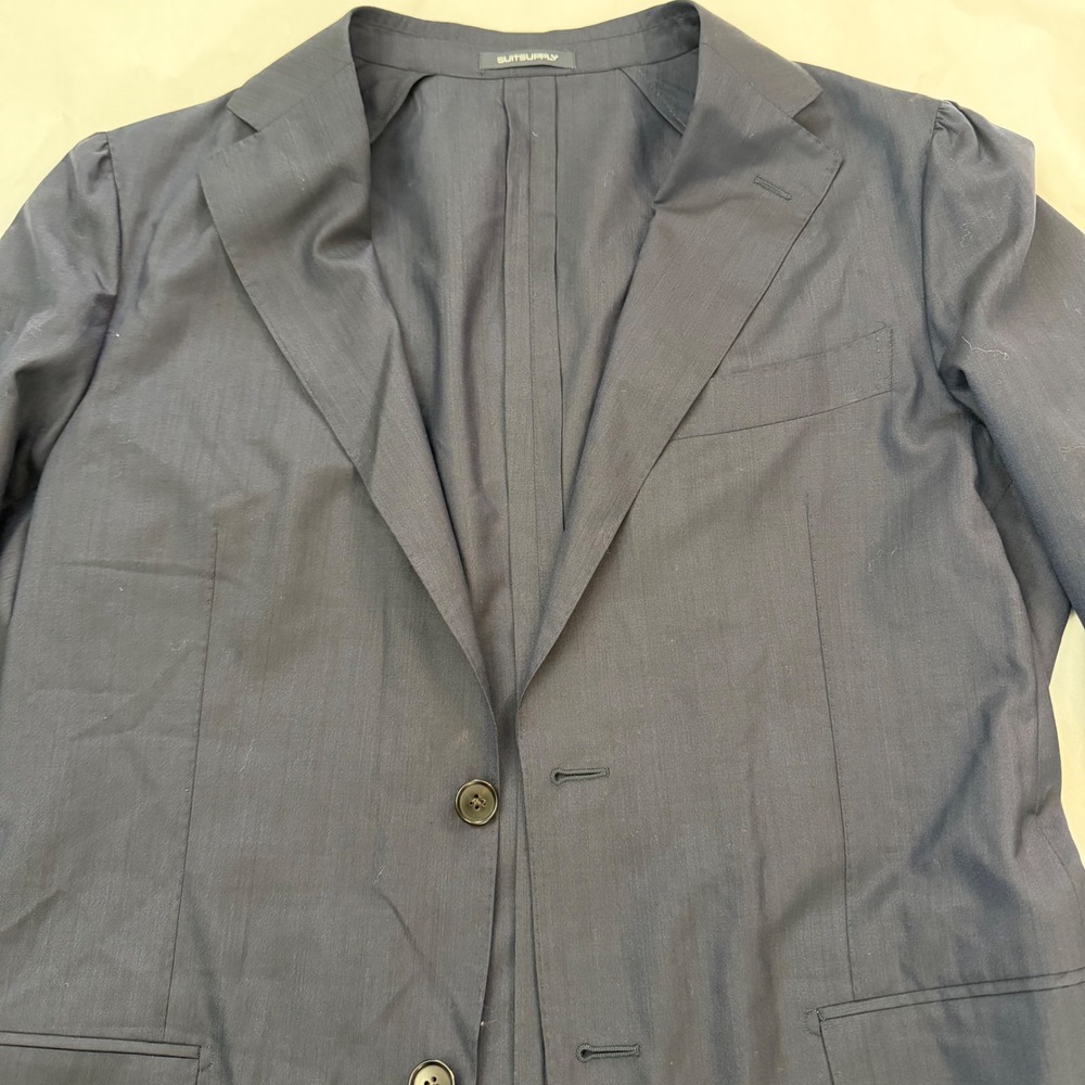 SUITSUPPLY E Thomas Wool Silk Mens Blazer Jacket Navy Blue Slim‎ Fit Havana 52